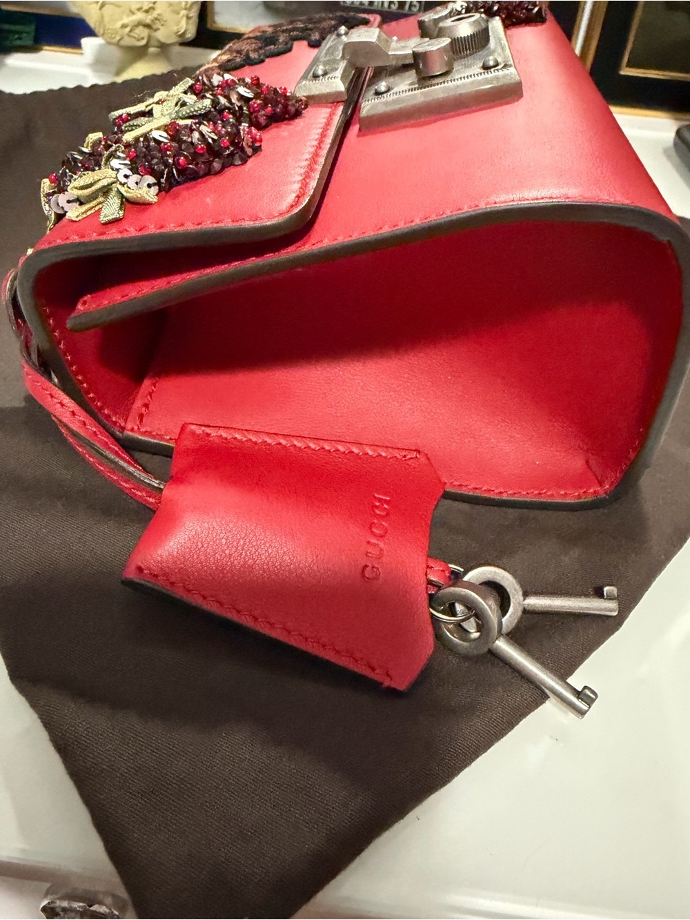 Authentic Gucci Red Leather /Crossbody with dust bag and COA ❤️❤️ - Picture 10 of 17
